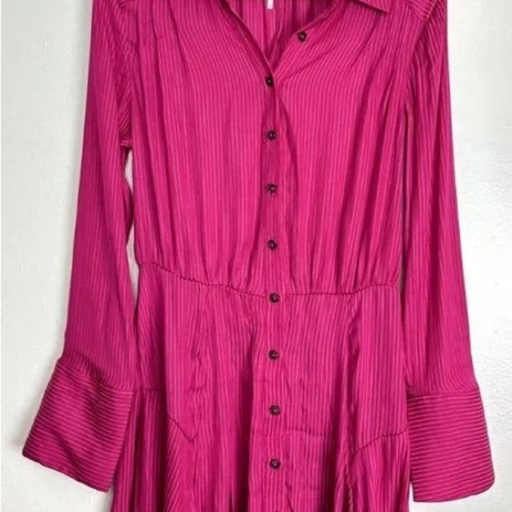 Free People Everly Pinstripe Long Sleeve Shirtdress in Pink Phenom Size Small - Picture 7 of 11